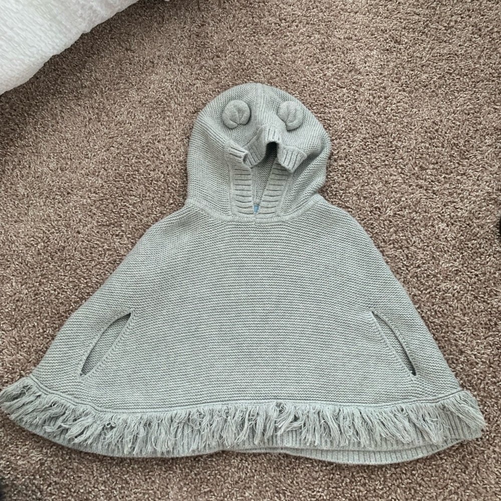 Gap kids hooded fringe poncho sweater